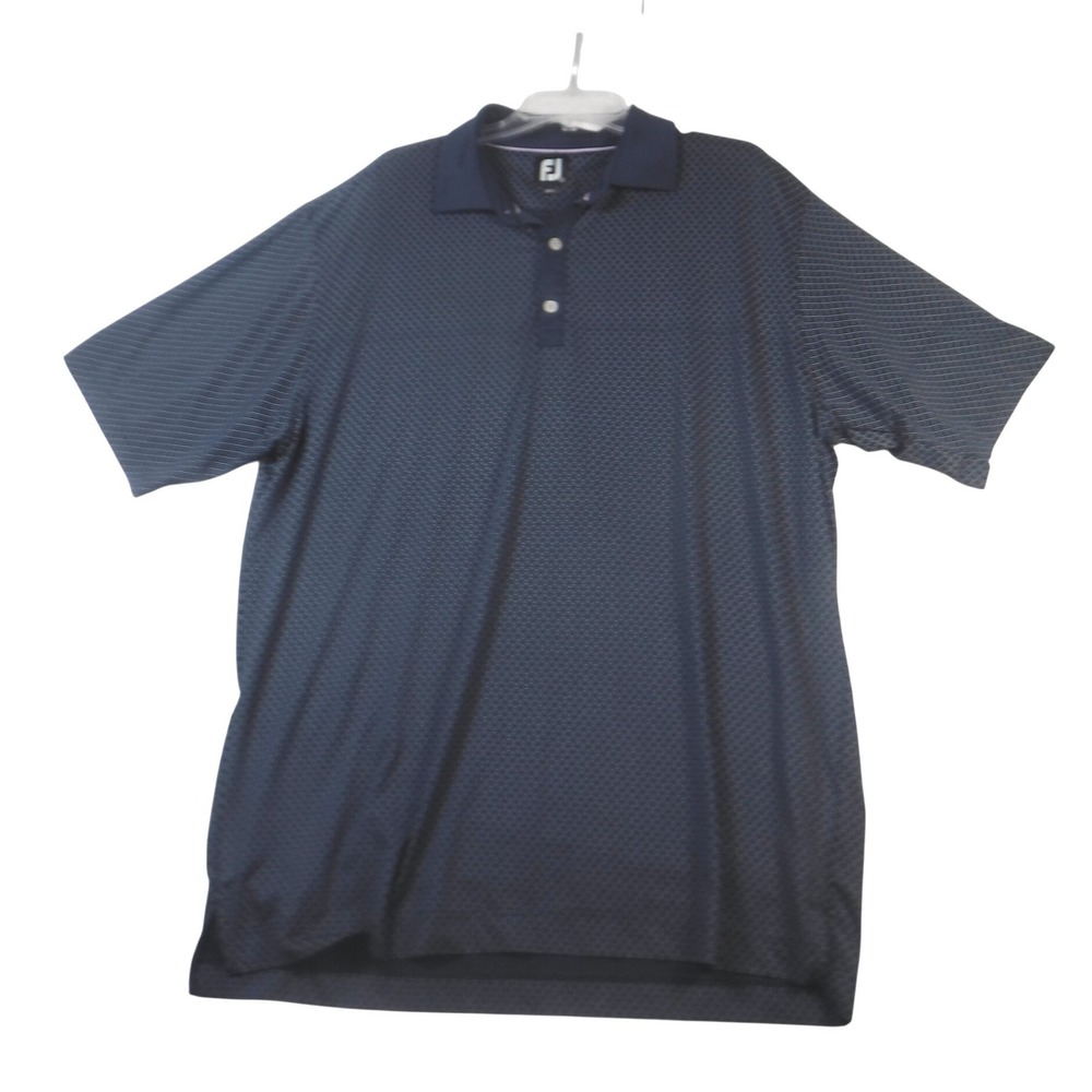 FootJoy Men 2XL Navy Blue White Diamond Print ProDry Performance Golf Polo Shirt - Picture 2 of 7
